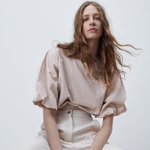 Zara BALLOON SLEEVE TOP in Beige